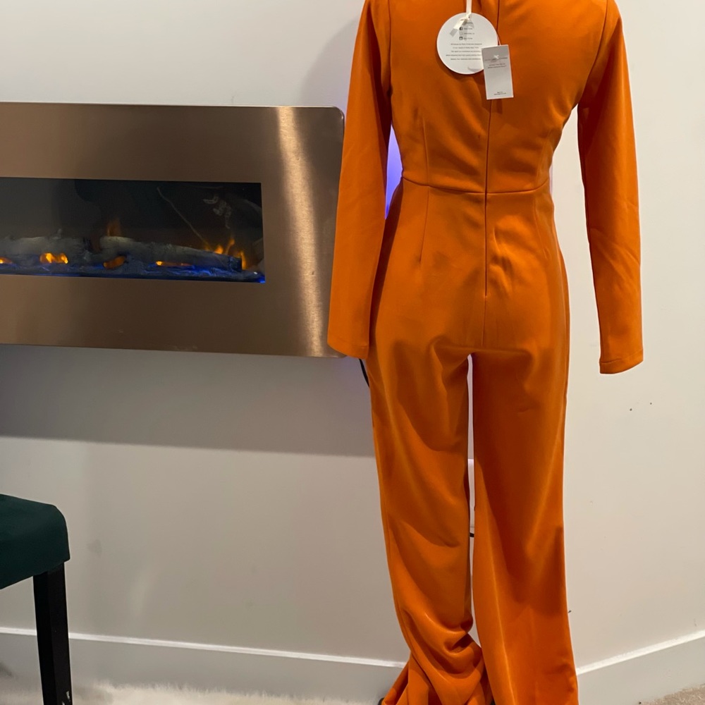 Orange Deep V Jumpsuit - Picture 3 of 6